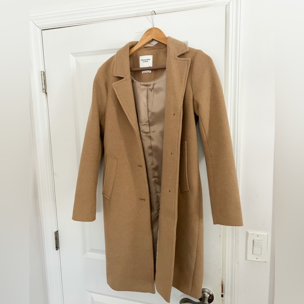 Abercrombie & Fitch Camel Tan Wool Blend Trench Coat
